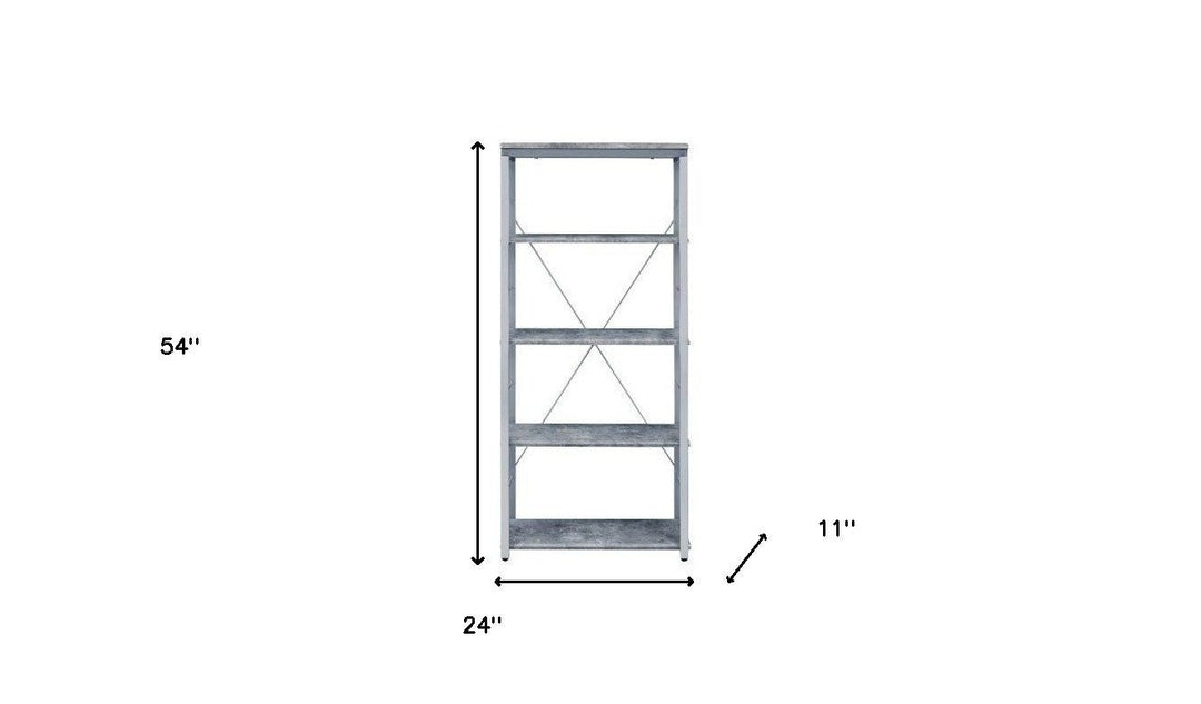 54" Gray and Silver Metal Four Tier Etagere Bookcase Image 4