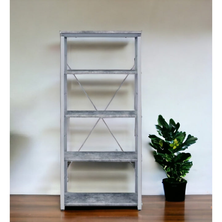 54" Gray and Silver Metal Four Tier Etagere Bookcase Image 7