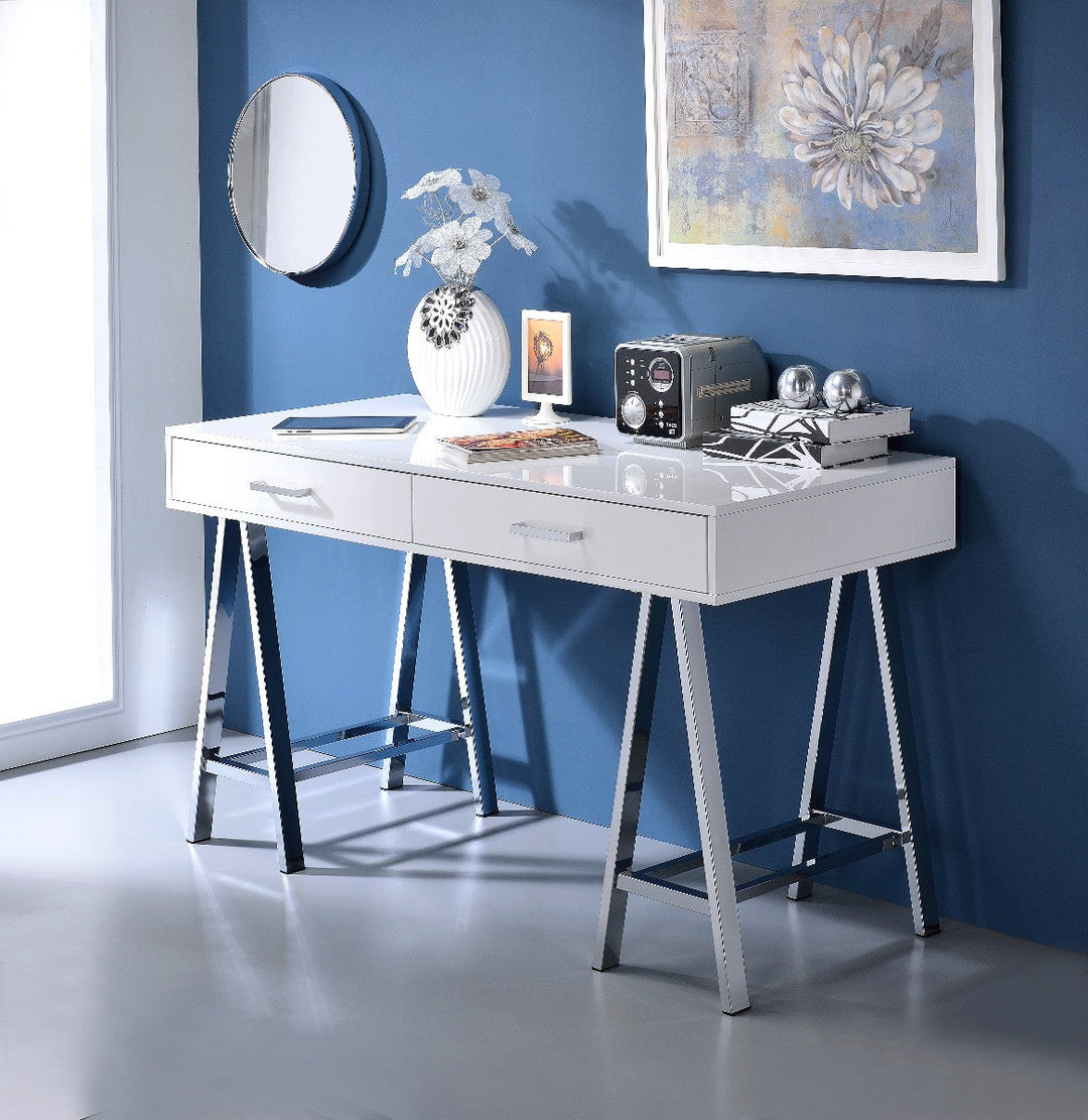 54" White Writing Desk With Two Drawers Image 3