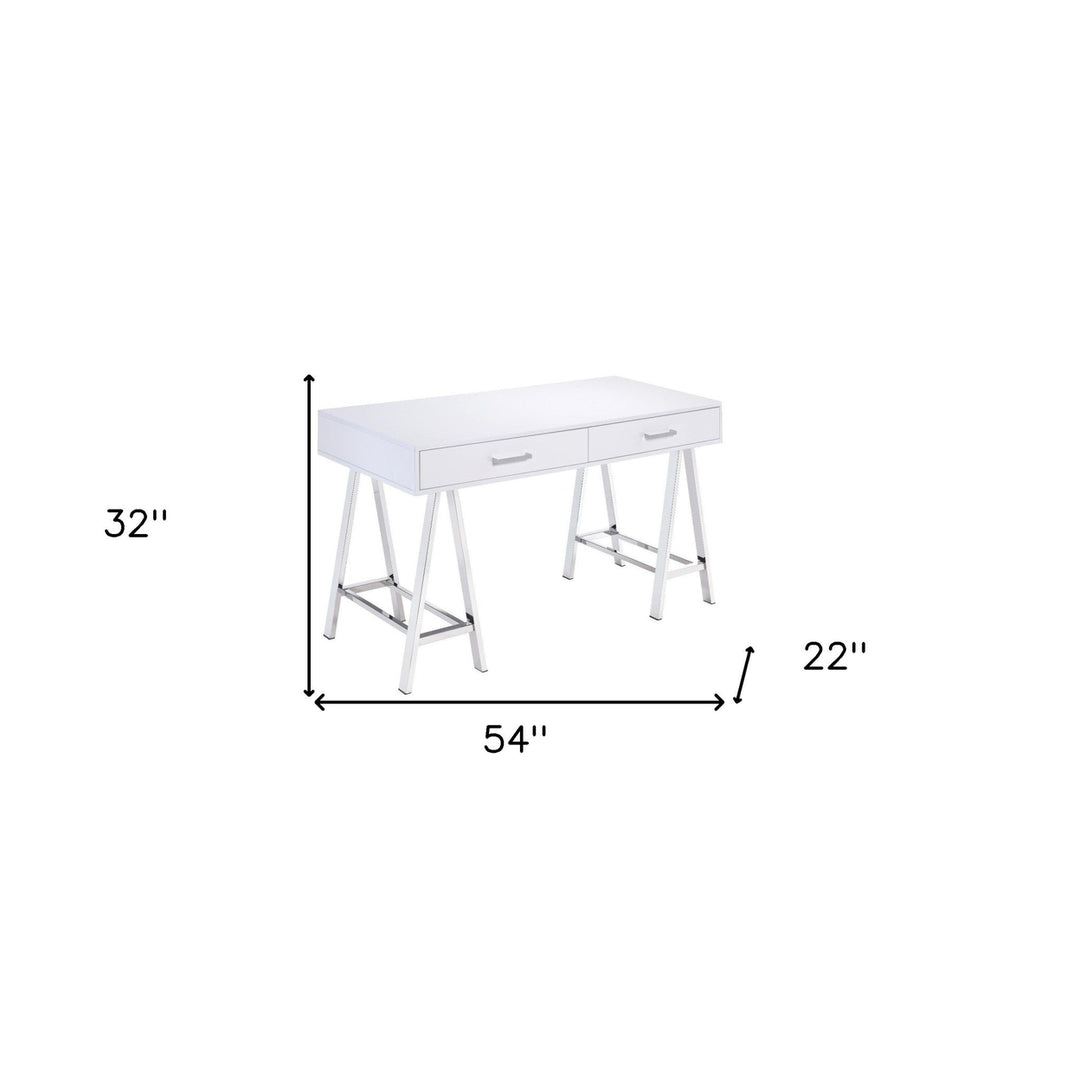 54" White Writing Desk With Two Drawers Image 5