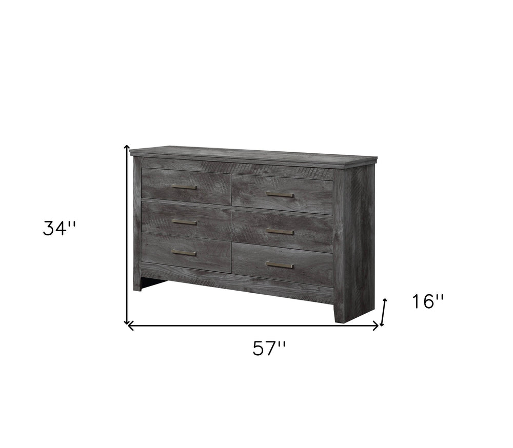 57" Gray Solid and Manufactured Wood Six Drawer Double Dresser Image 2