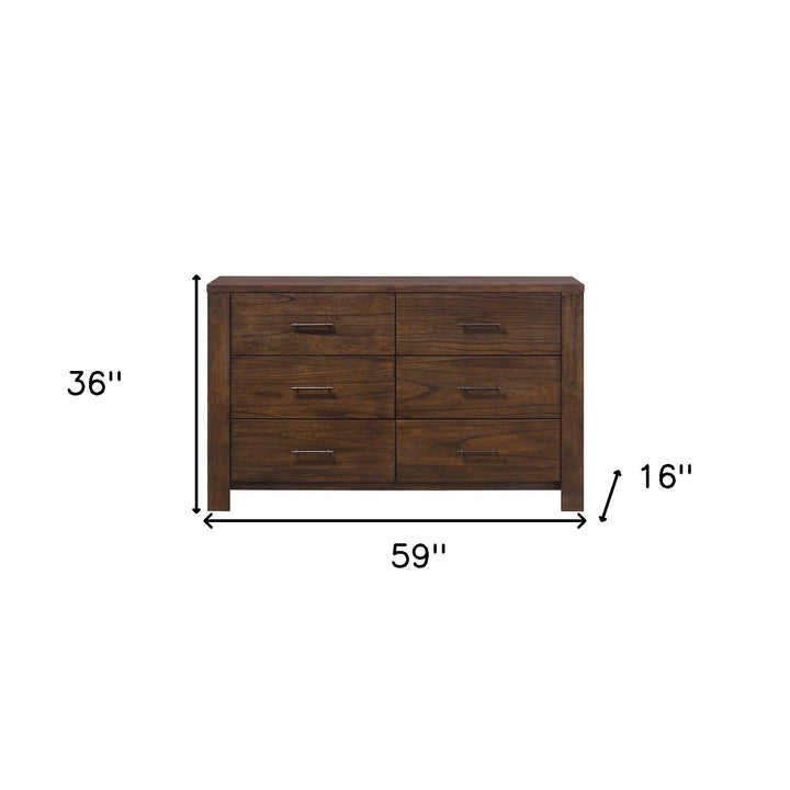 59" Brown Metal Six Drawer Dresser Image 5