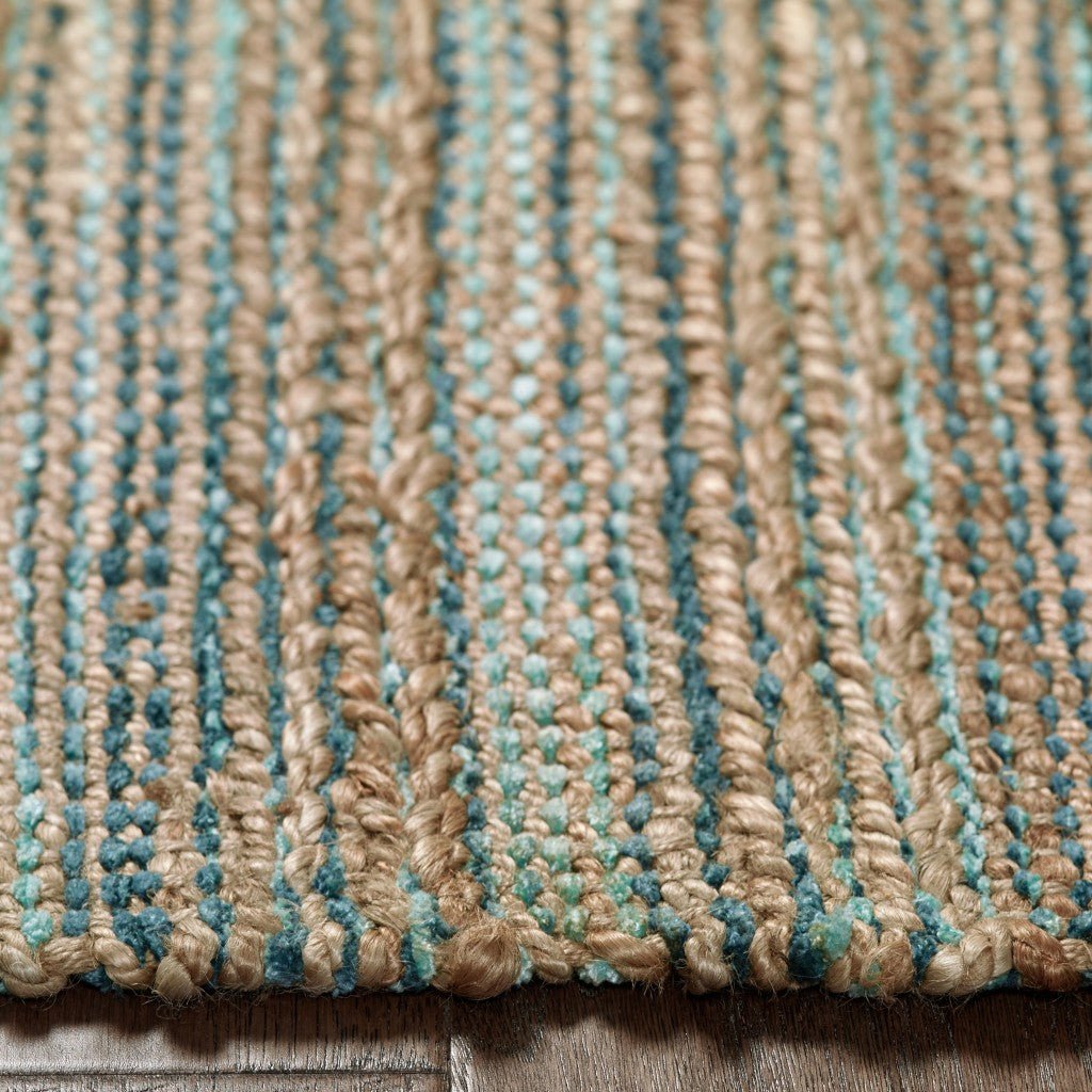 5 x 8 Teal and Natural Braided Jute Area Rug Image 6