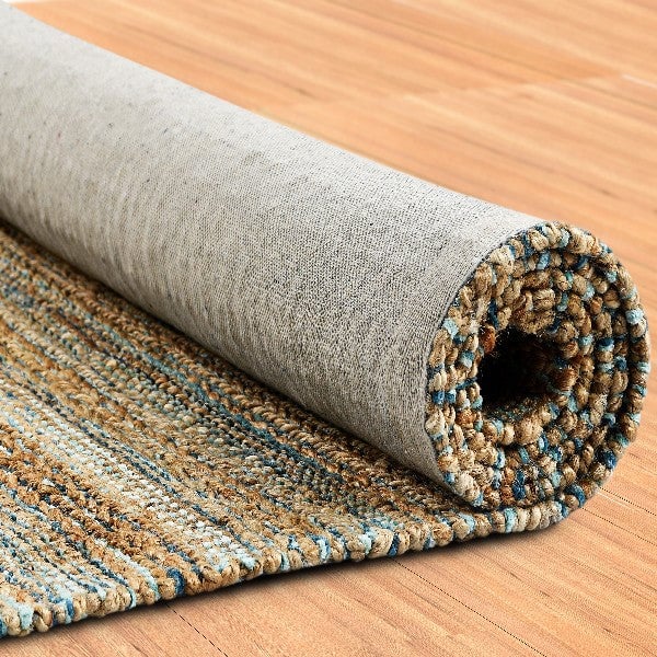 5 x 8 Teal and Natural Braided Jute Area Rug Image 8