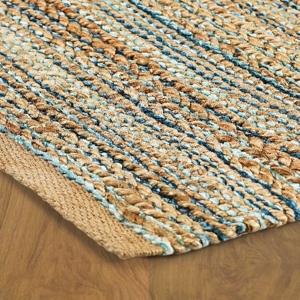 5 x 8 Teal and Natural Braided Jute Area Rug Image 9