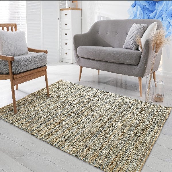 5 x 8 Teal and Natural Braided Jute Area Rug Image 11