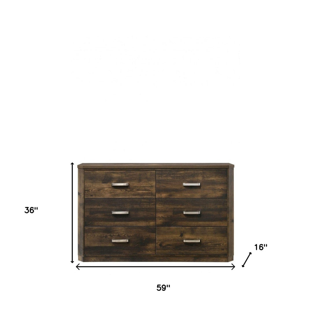 59" Dark Brown Solid and Manufactured Wood Six Drawer Double Dresser Image 1