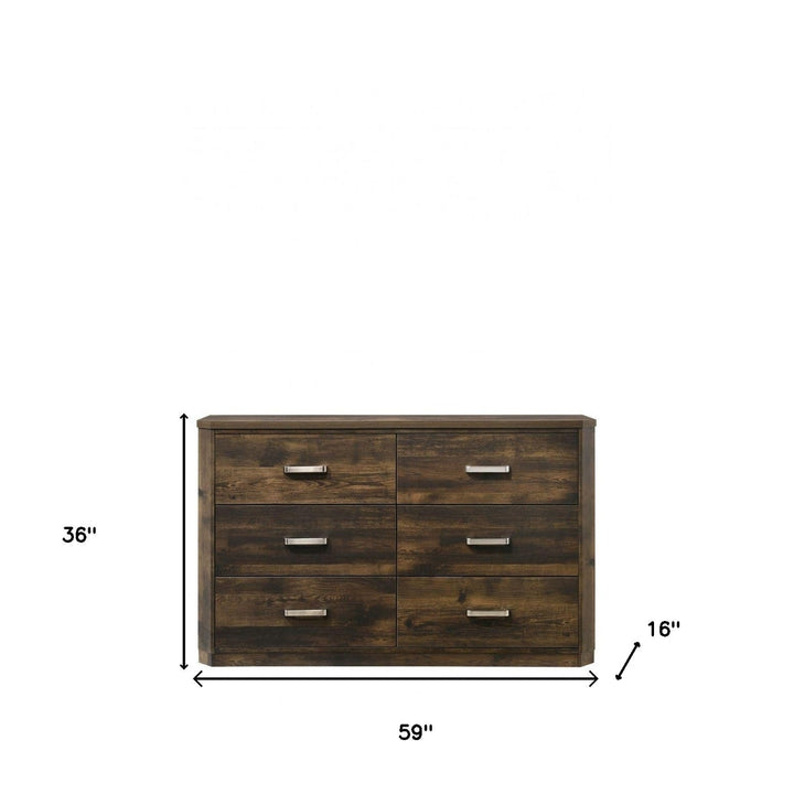 59" Dark Brown Solid and Manufactured Wood Six Drawer Double Dresser Image 1