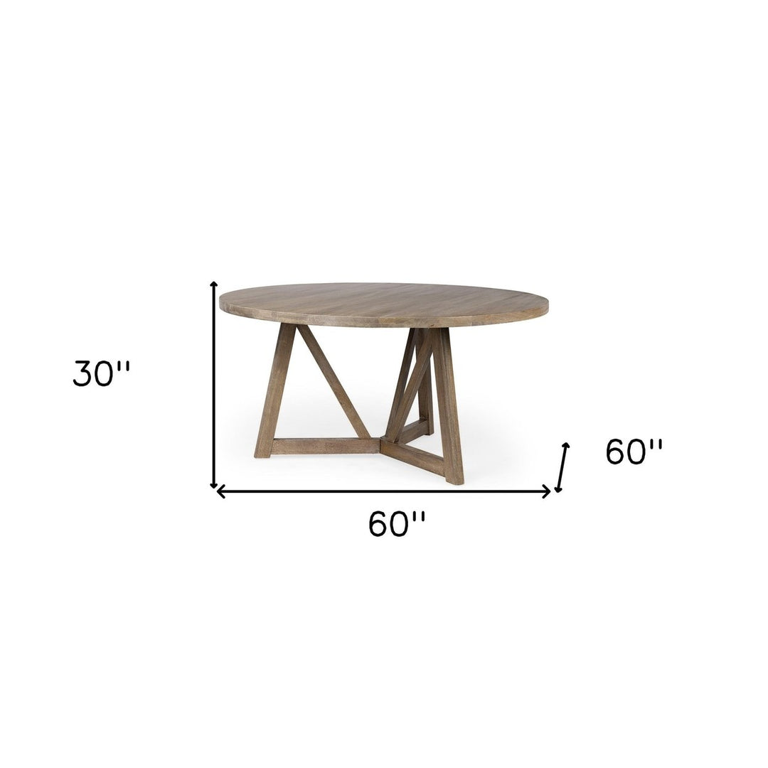 60" Round Brown Solid Wood Top And Base Dining Image 7