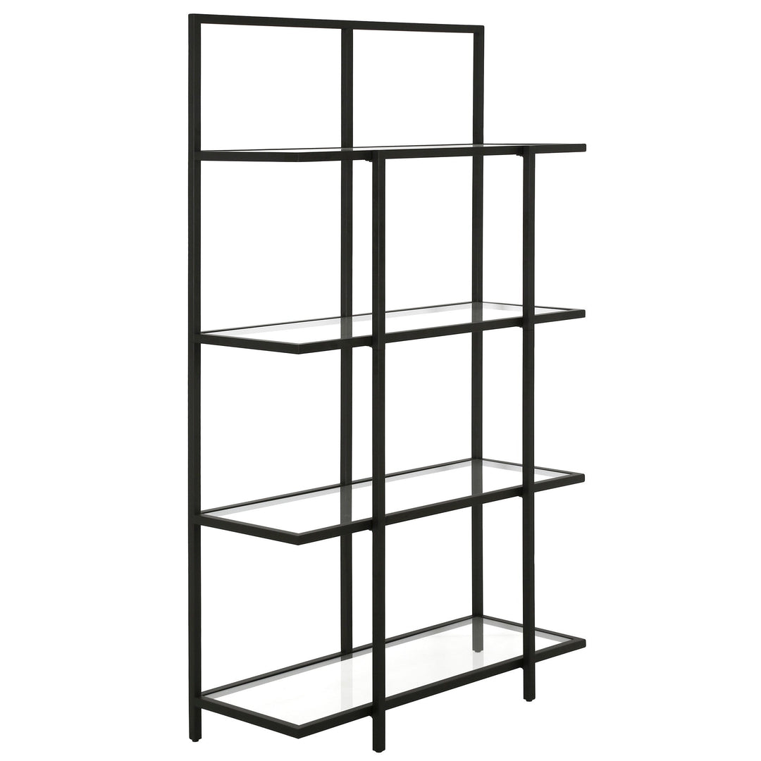 62" Black Metal And Glass Four Tier Etagere Bookcase Image 1