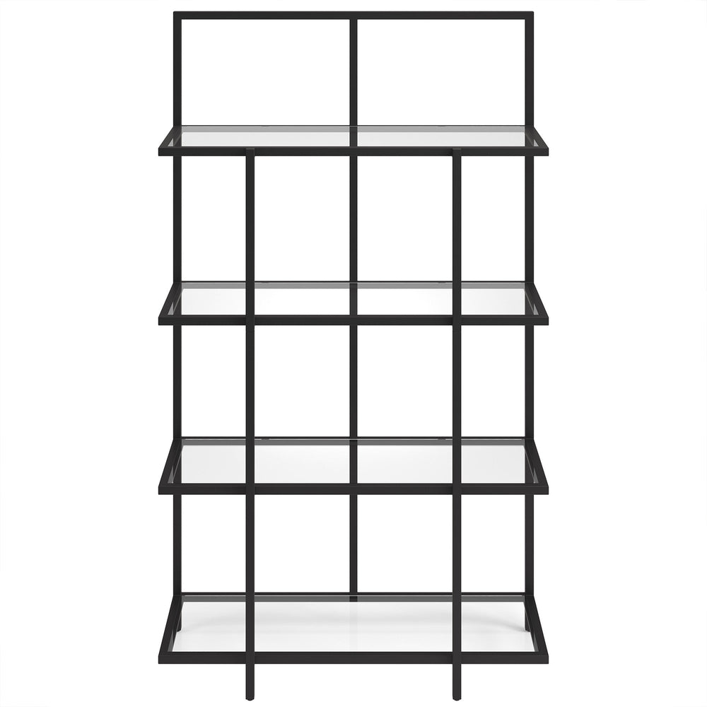 62" Black Metal And Glass Four Tier Etagere Bookcase Image 2