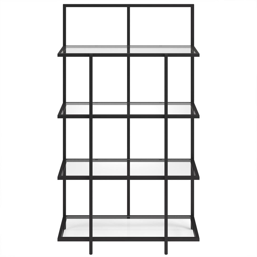 62" Black Metal And Glass Four Tier Etagere Bookcase Image 2