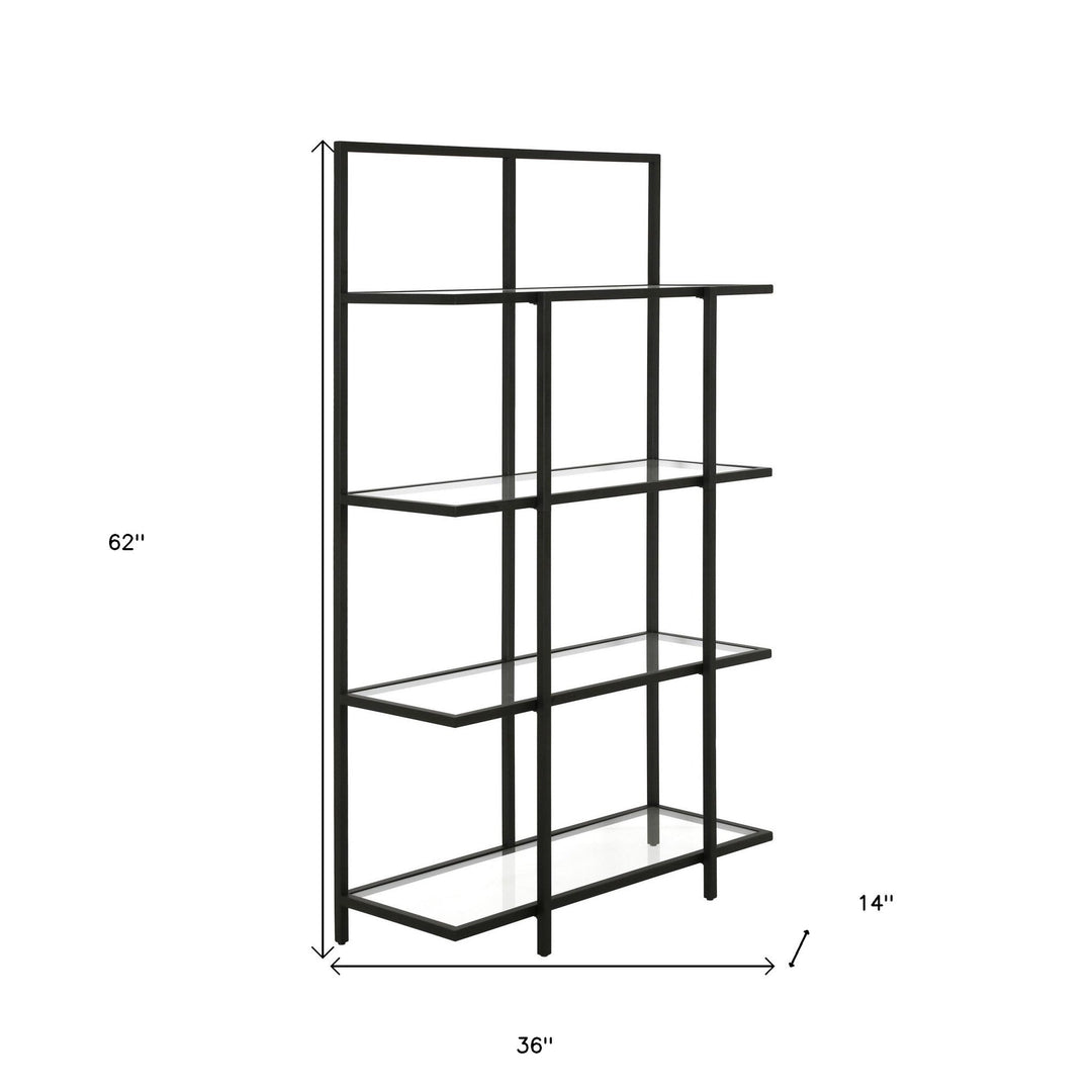 62" Black Metal And Glass Four Tier Etagere Bookcase Image 4