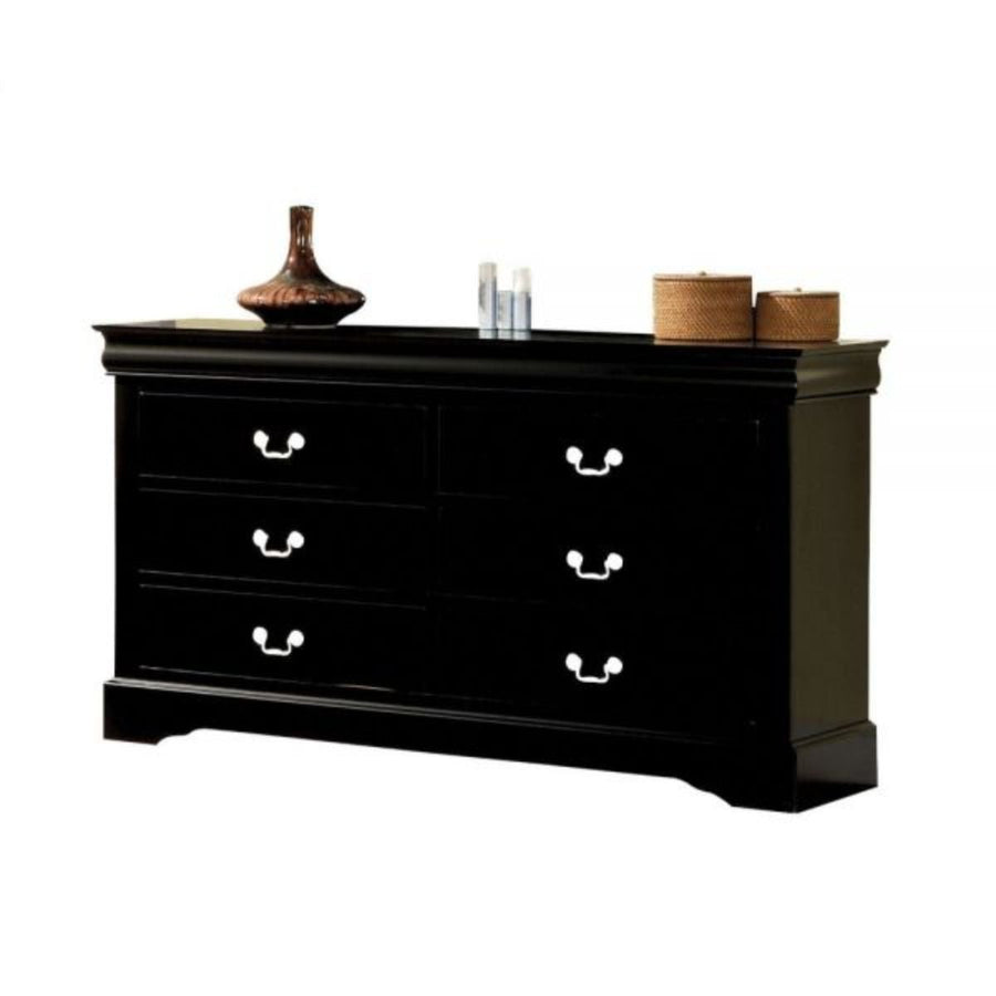 60" Black Solid and Manufactured Wood Six Drawer Double Dresser Image 1