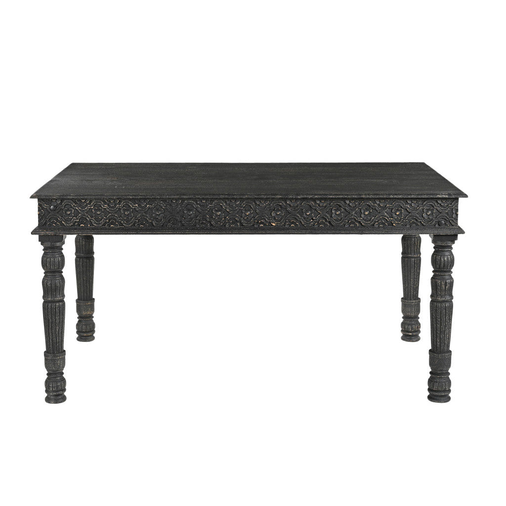 60" Black Solid Wood Dining Image 2