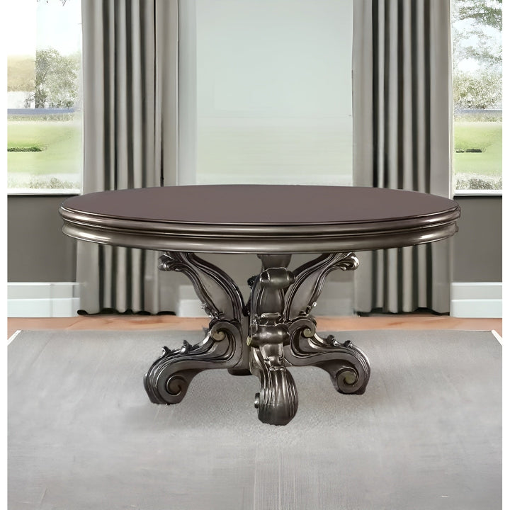 60" Gray Rounded Solid Wood Pedestal Base Dining Image 6