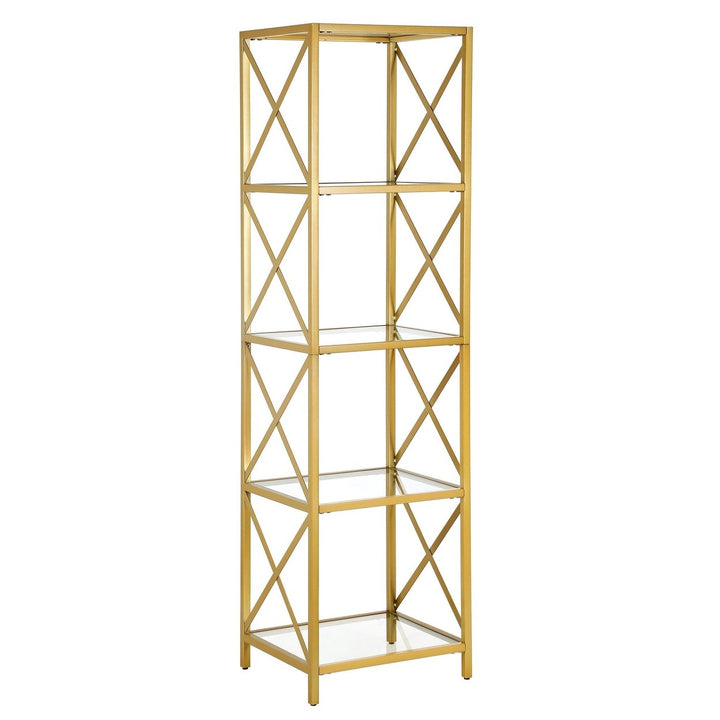 66" Gold Metal And Glass Four Tier Etagere Bookcase Image 1