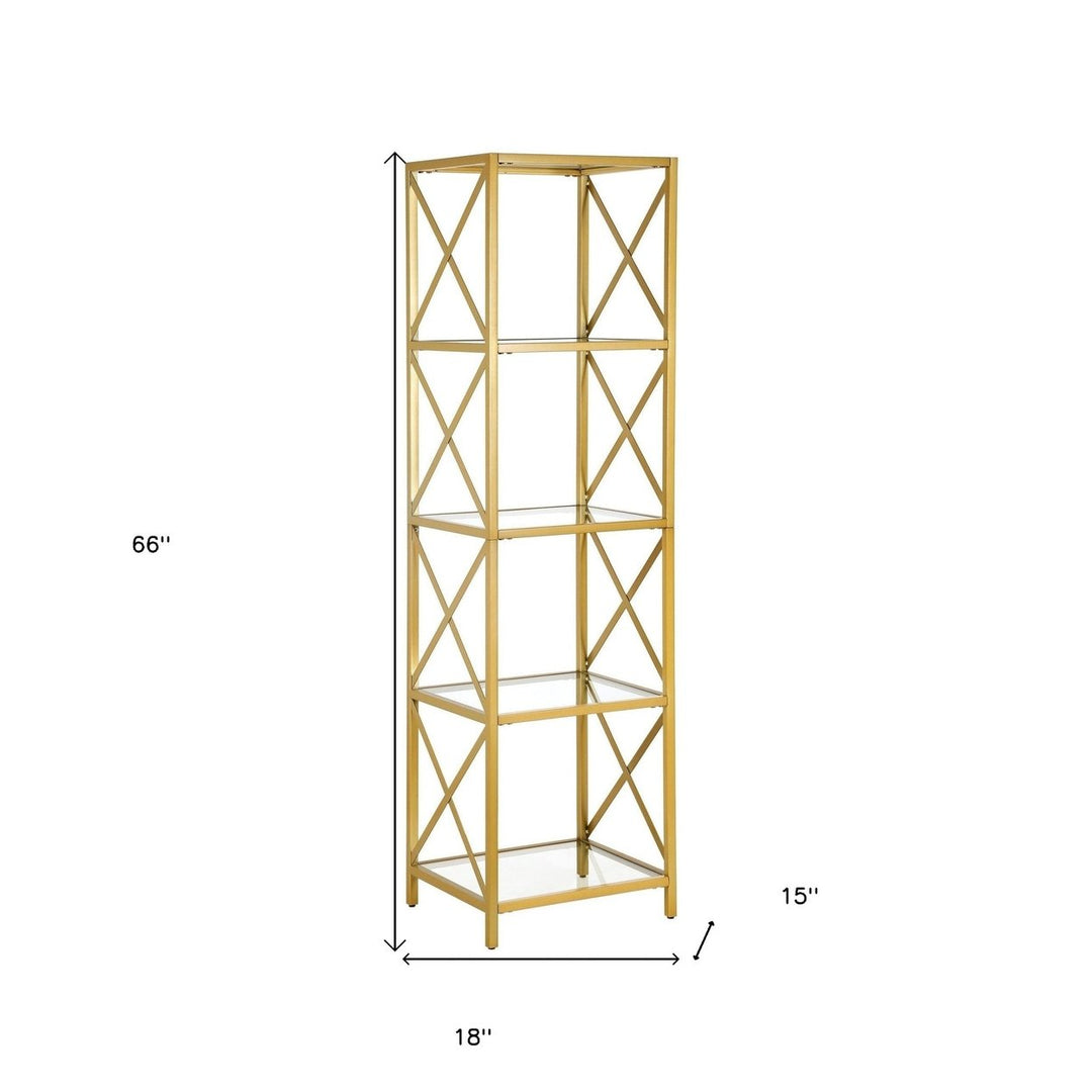 66" Gold Metal And Glass Four Tier Etagere Bookcase Image 4