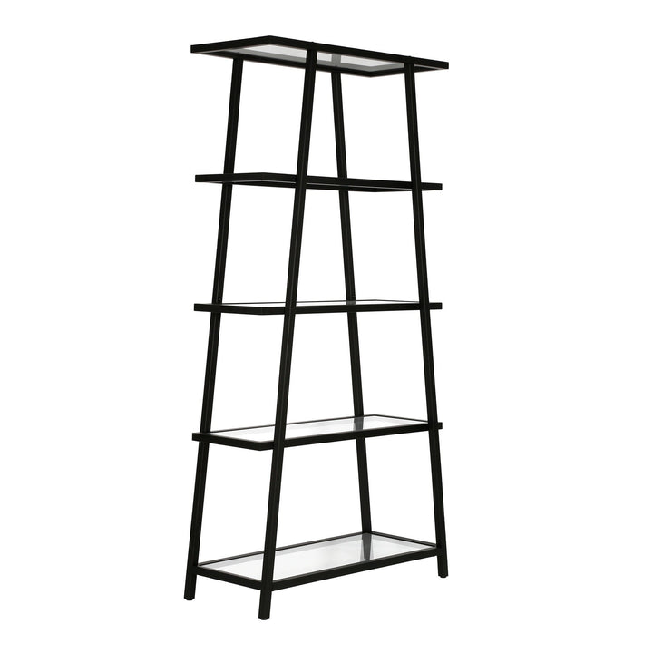 70" Black Metal and Glass Five Tier Etagere Bookcase Image 1