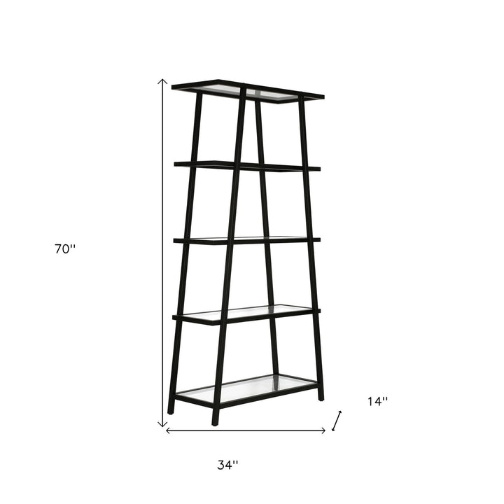 70" Black Metal and Glass Five Tier Etagere Bookcase Image 4