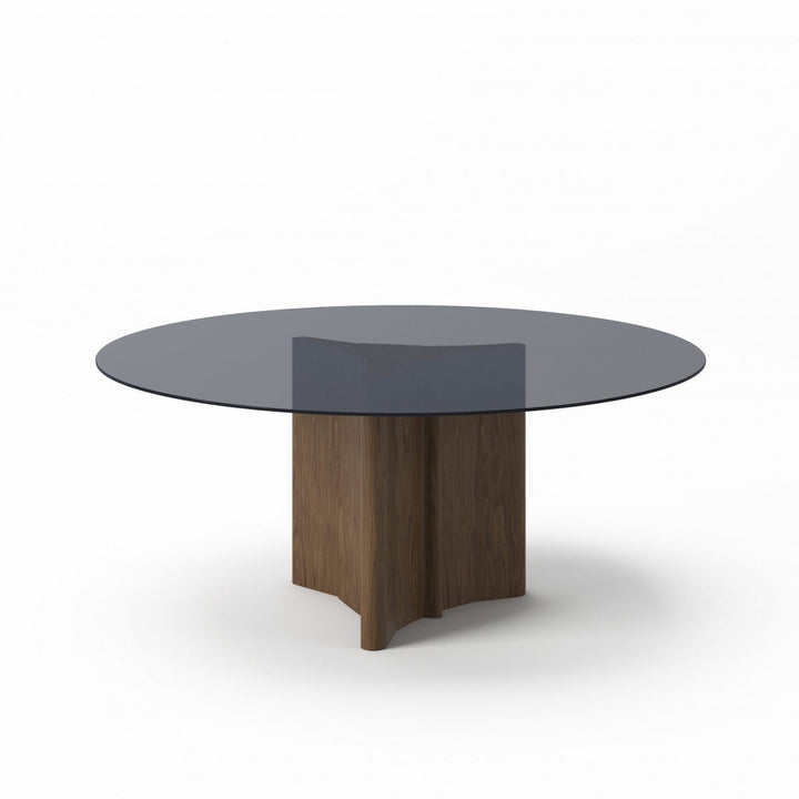 71" Smoked And Walnut Rounded Glass And Solid Manufactured Wood Dining Image 3