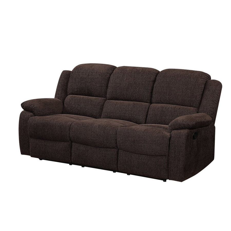 79" Brown Chenille Reclining Sofa With Black Legs Image 1