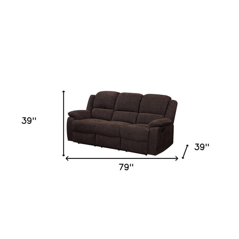 79" Brown Chenille Reclining Sofa With Black Legs Image 2