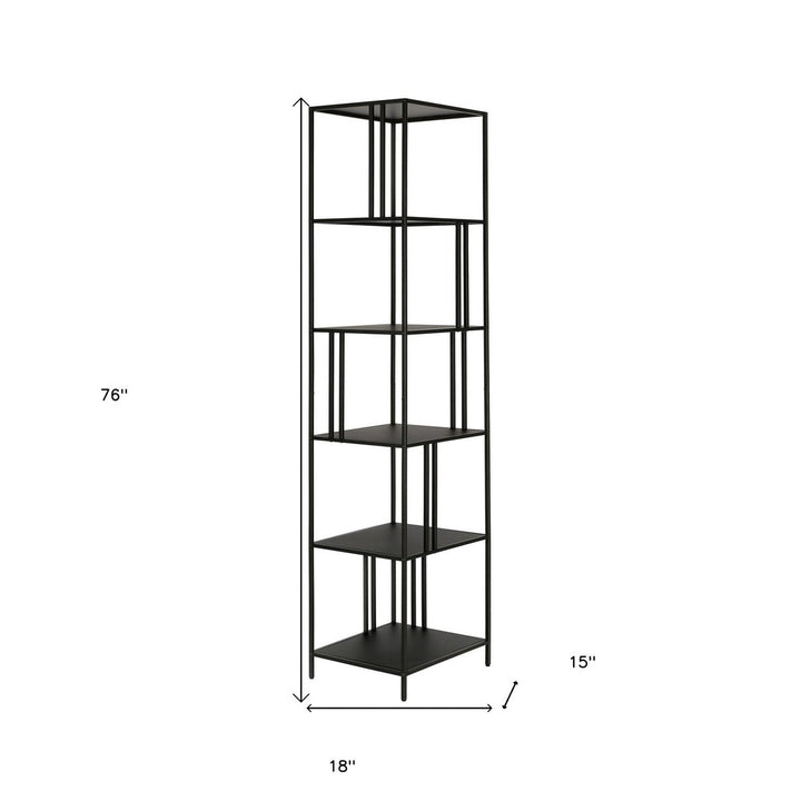 76" Black Metal Five Tier Etagere Bookcase Image 4