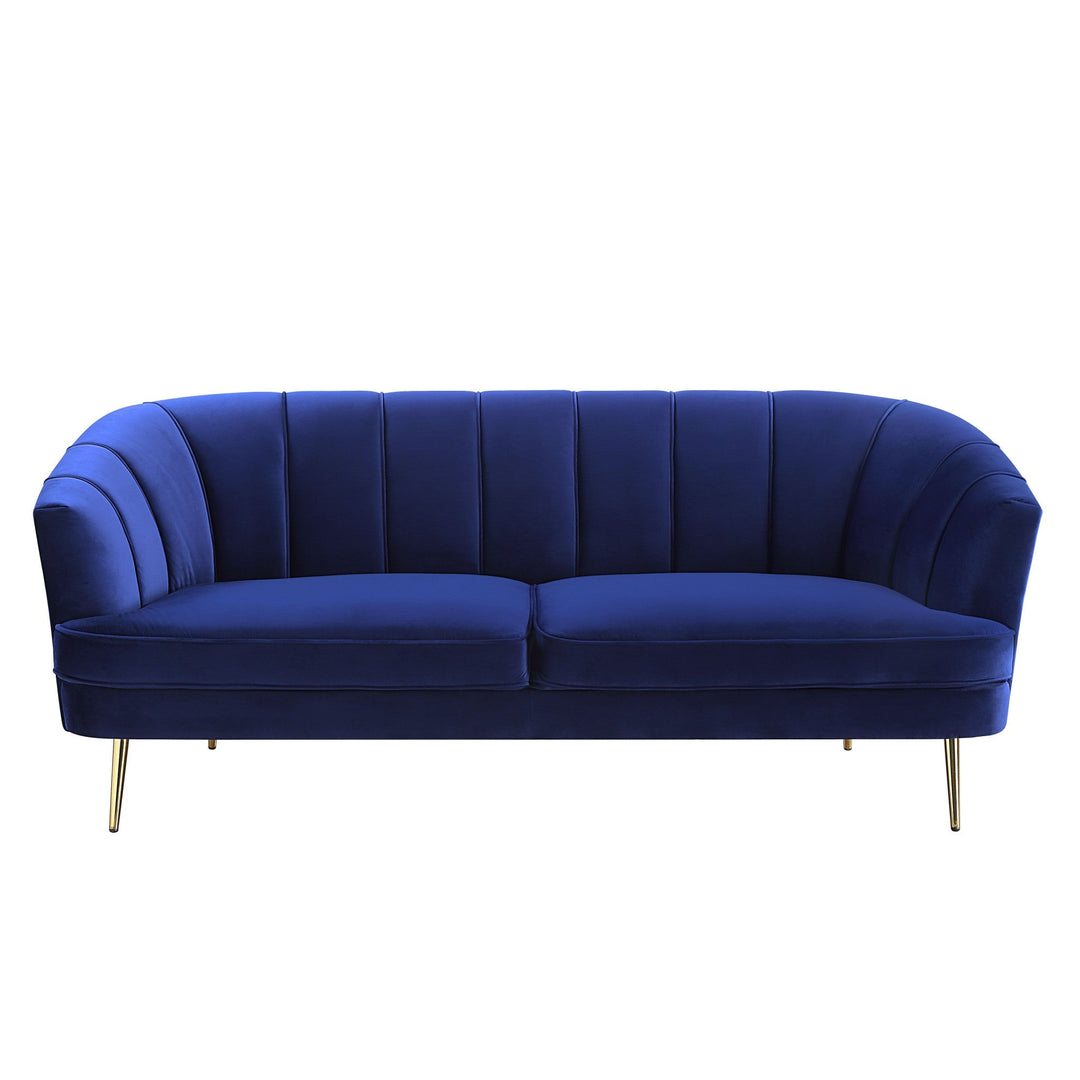 78" Blue Velvet Sofa With Gold Legs Image 2