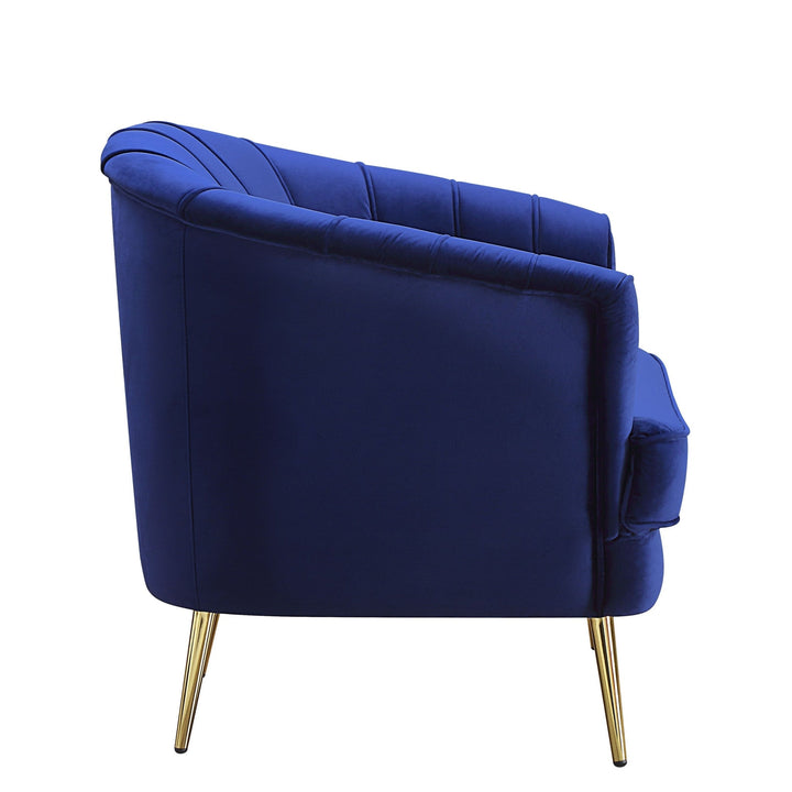 78" Blue Velvet Sofa With Gold Legs Image 3