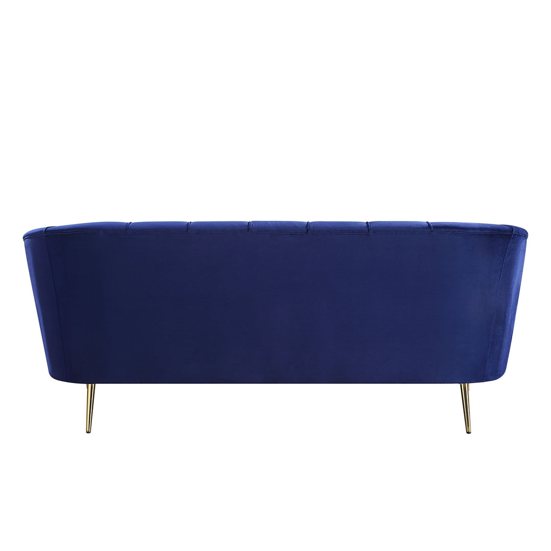 78" Blue Velvet Sofa With Gold Legs Image 4