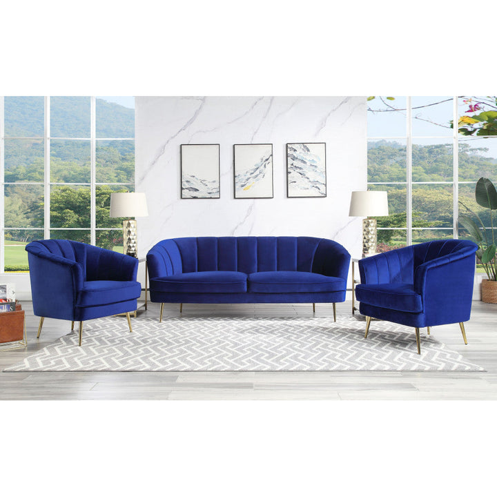 78" Blue Velvet Sofa With Gold Legs Image 6