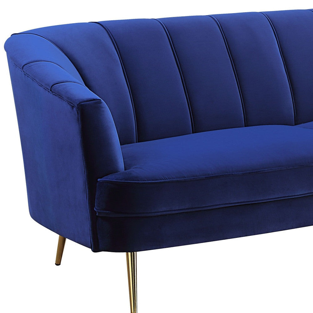 78" Blue Velvet Sofa With Gold Legs Image 7