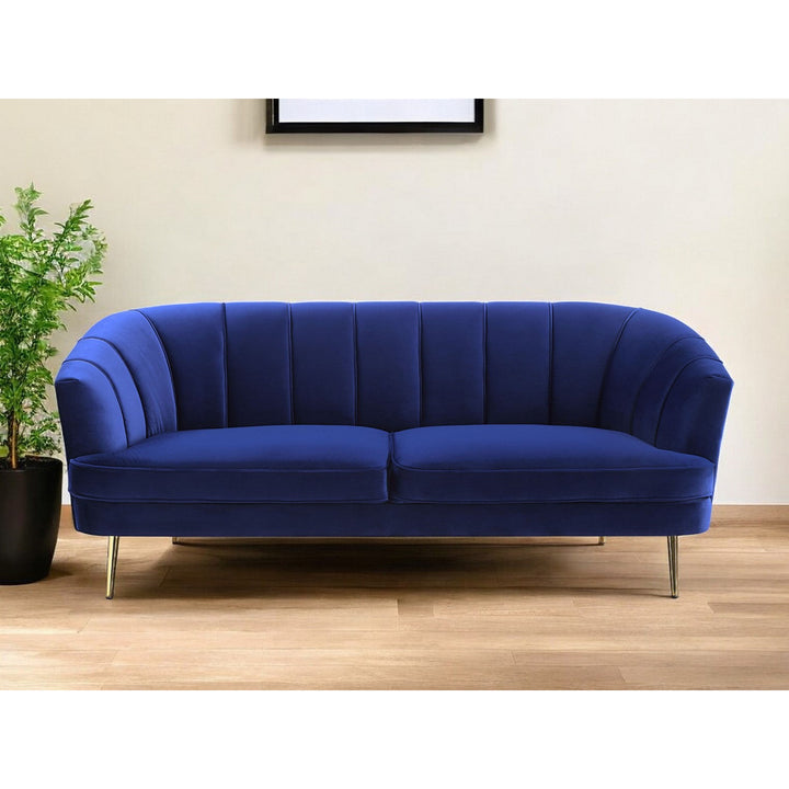 78" Blue Velvet Sofa With Gold Legs Image 9