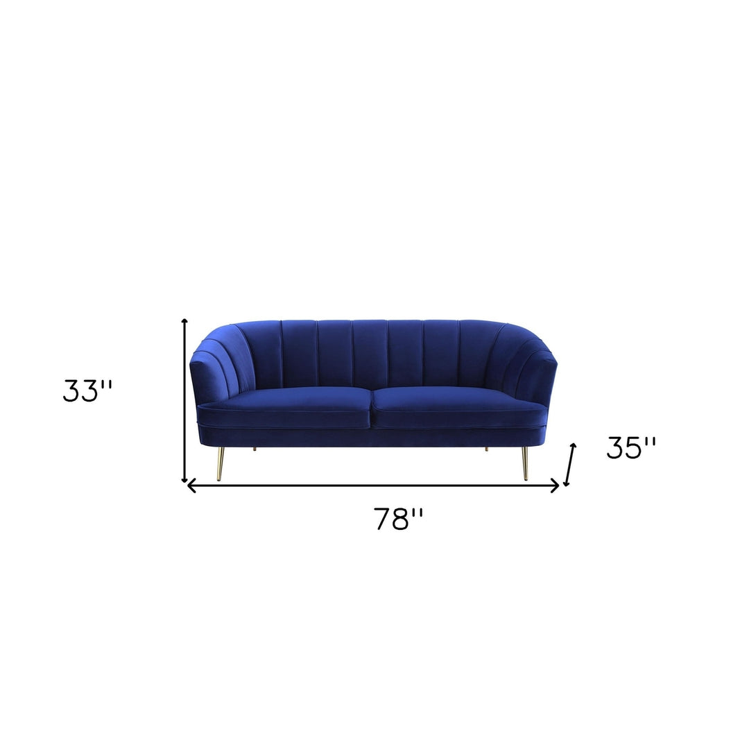 78" Blue Velvet Sofa With Gold Legs Image 10