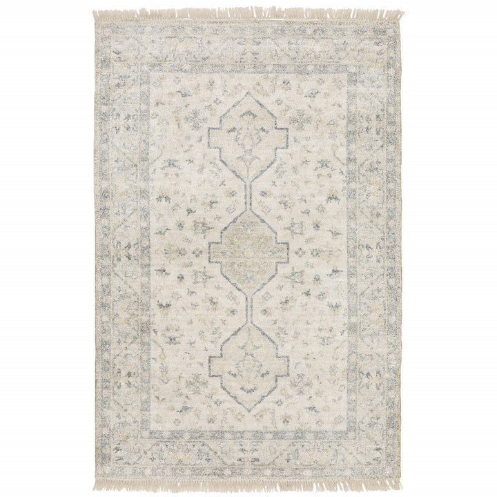 8 X 10 Beige And Charcoal Oriental Hand Loomed Stain Resistant Area Rug With Fringe Image 1