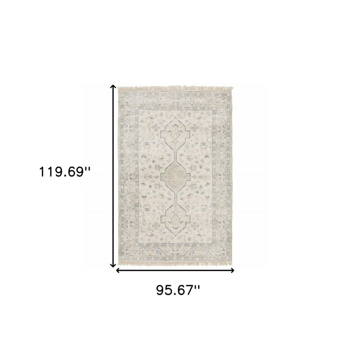 8 X 10 Beige And Charcoal Oriental Hand Loomed Stain Resistant Area Rug With Fringe Image 11