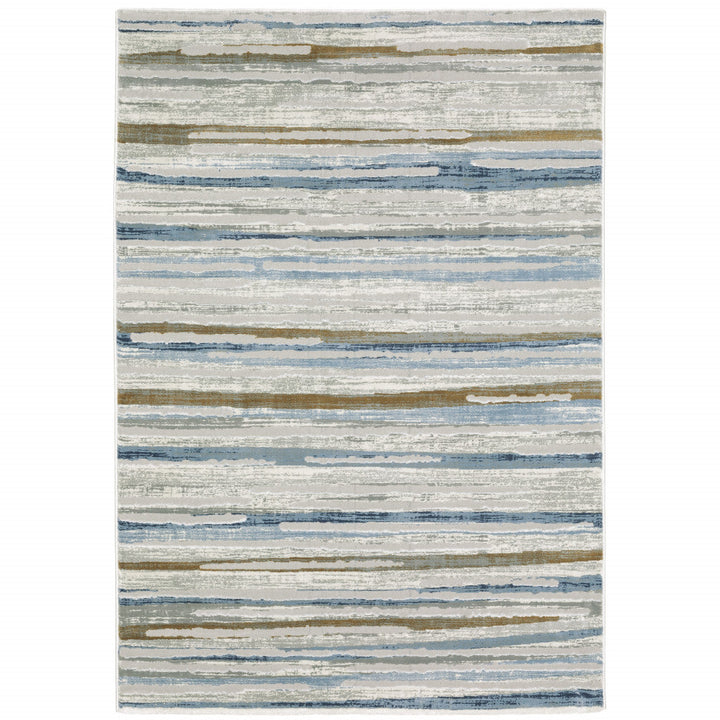 8 X 11 Grey Blue Ivory Brown Beige And Navy Abstract Power Loom Stain Resistant Area Rug Image 1