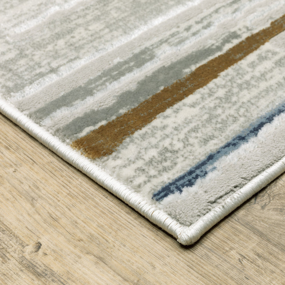 8 X 11 Grey Blue Ivory Brown Beige And Navy Abstract Power Loom Stain Resistant Area Rug Image 2