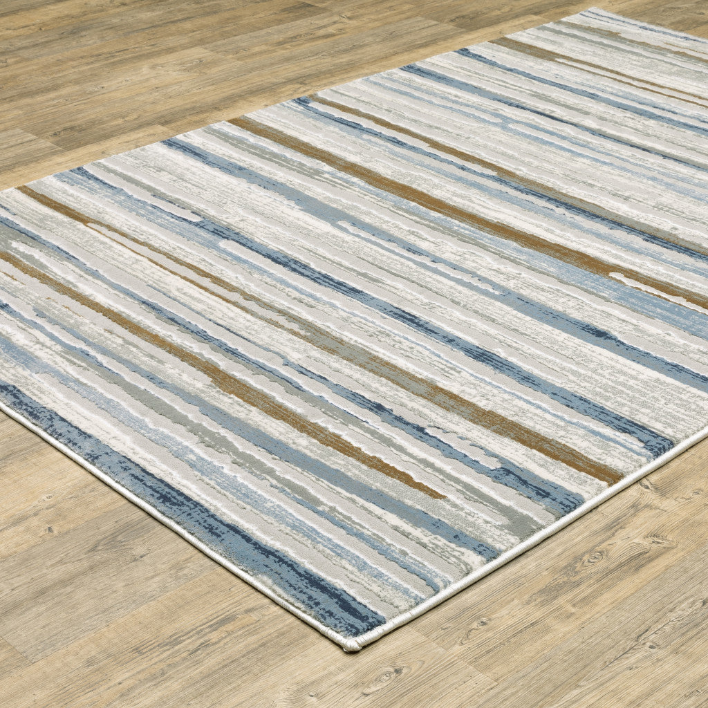 8 X 11 Grey Blue Ivory Brown Beige And Navy Abstract Power Loom Stain Resistant Area Rug Image 4