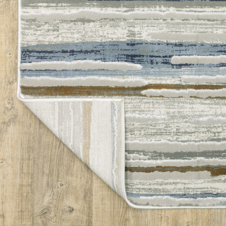 8 X 11 Grey Blue Ivory Brown Beige And Navy Abstract Power Loom Stain Resistant Area Rug Image 6