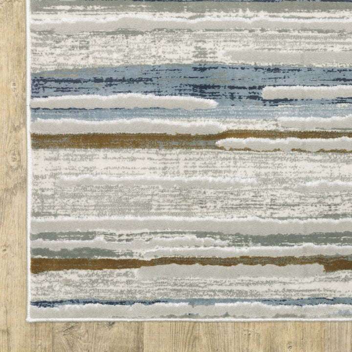 8 X 11 Grey Blue Ivory Brown Beige And Navy Abstract Power Loom Stain Resistant Area Rug Image 8