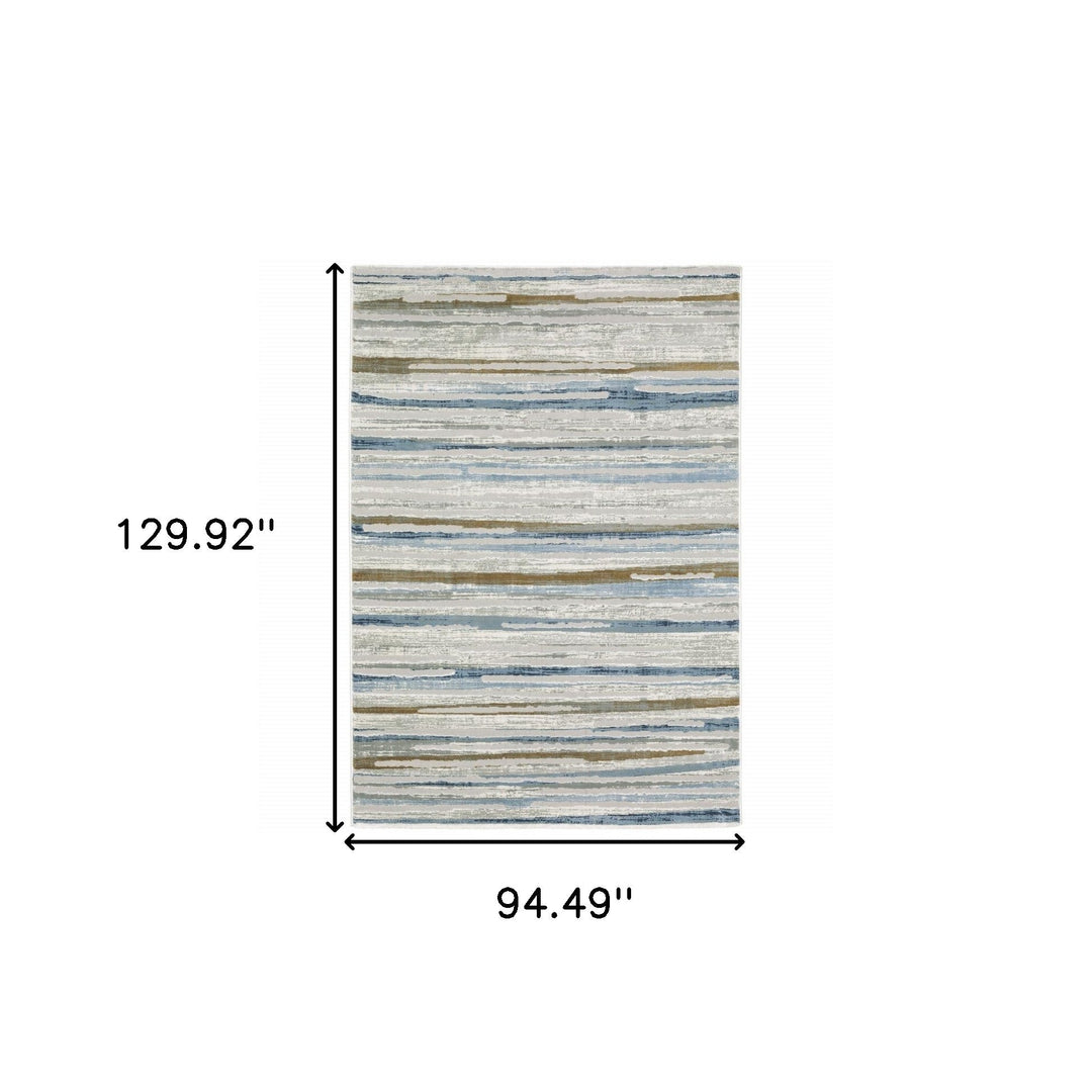 8 X 11 Grey Blue Ivory Brown Beige And Navy Abstract Power Loom Stain Resistant Area Rug Image 9