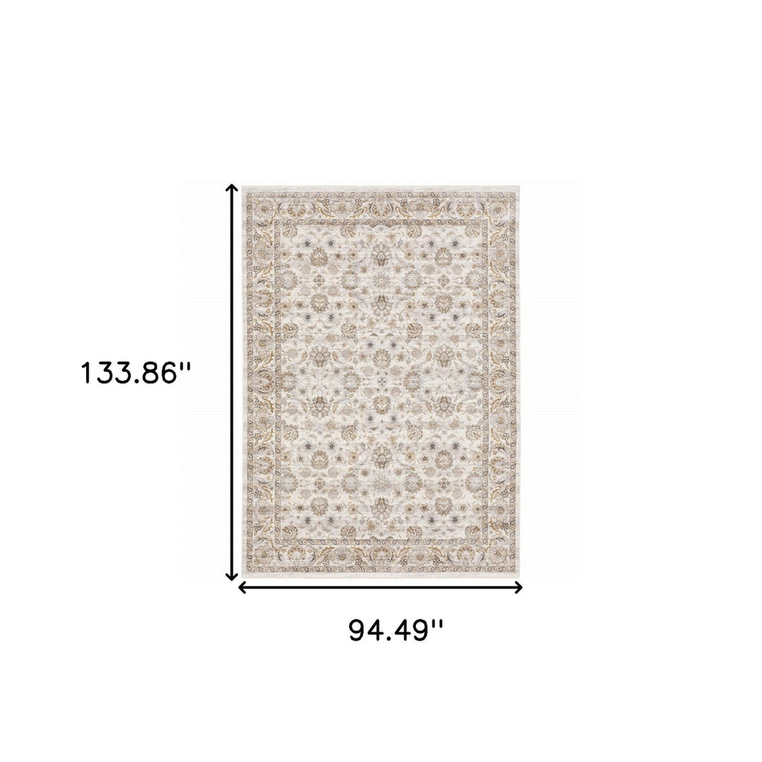 8 X 11 Ivory And Grey Oriental Power Loom Stain Resistant Area Rug With Fringe Image 11