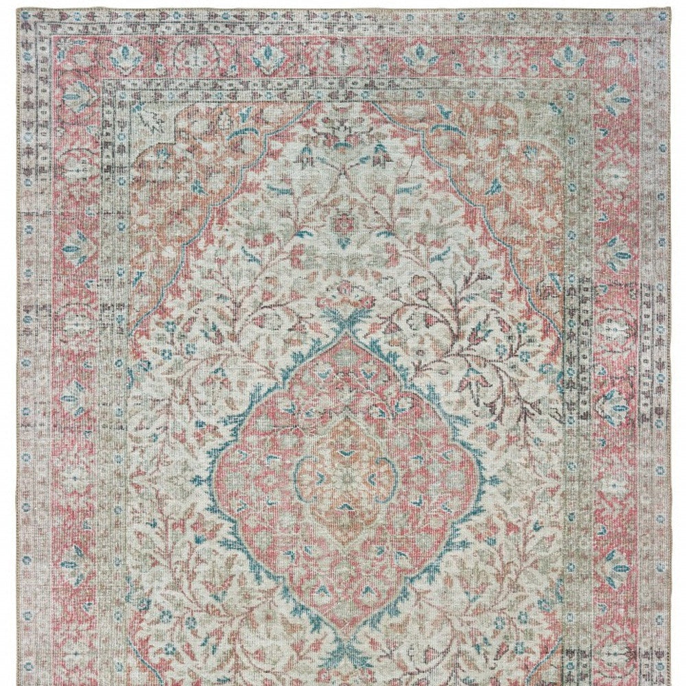 8X10 Ivory And Pink Oriental Area Rug Image 7