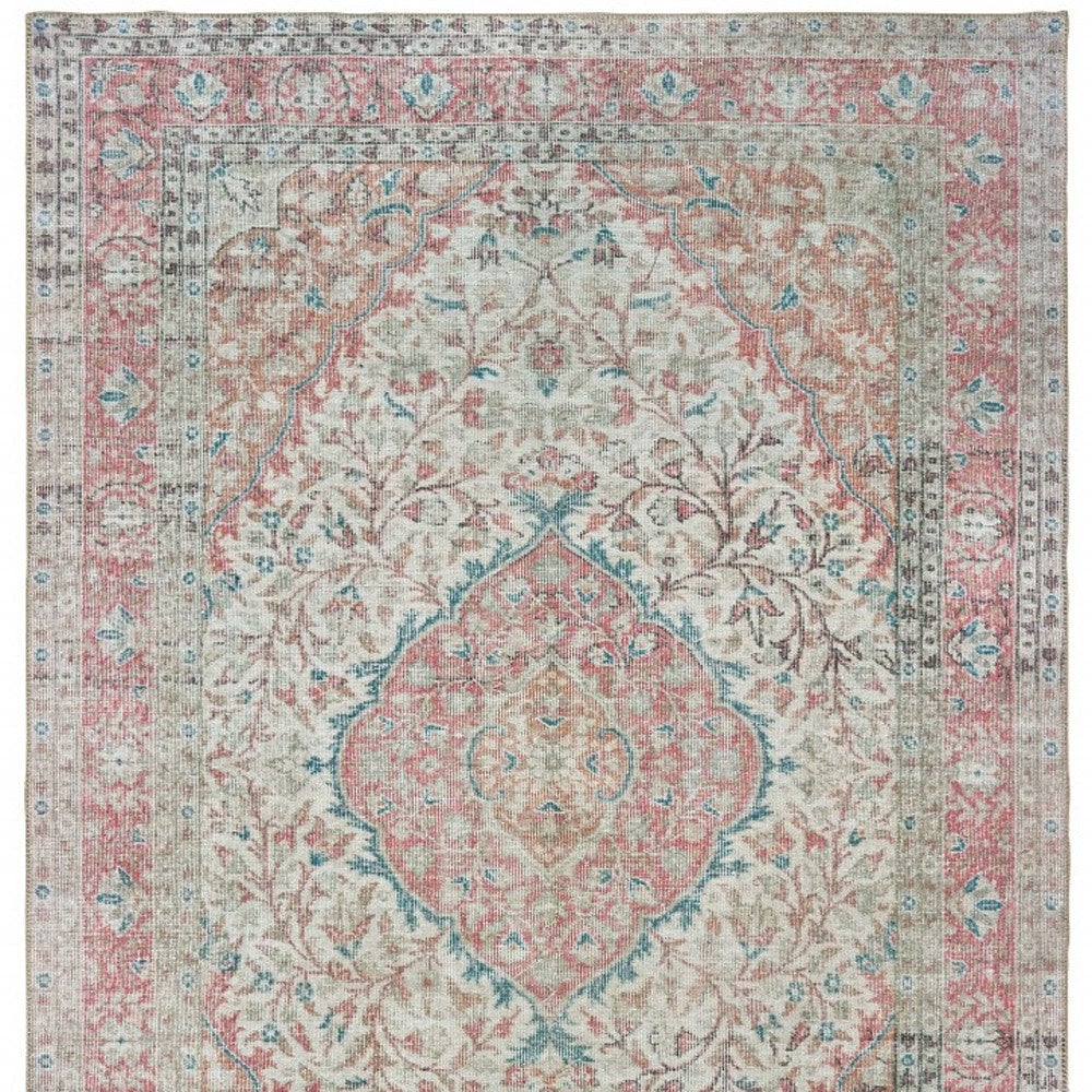 8X10 Ivory And Pink Oriental Area Rug Image 1