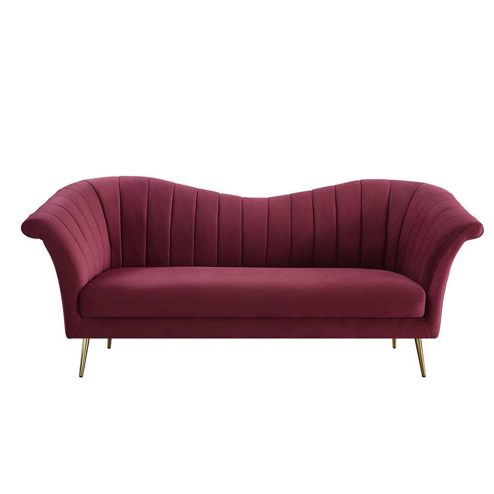 80" Red Velvet Sofa With Gold Legs Image 2