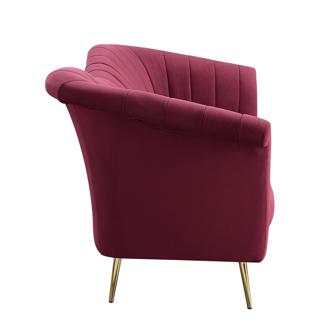 80" Red Velvet Sofa With Gold Legs Image 3