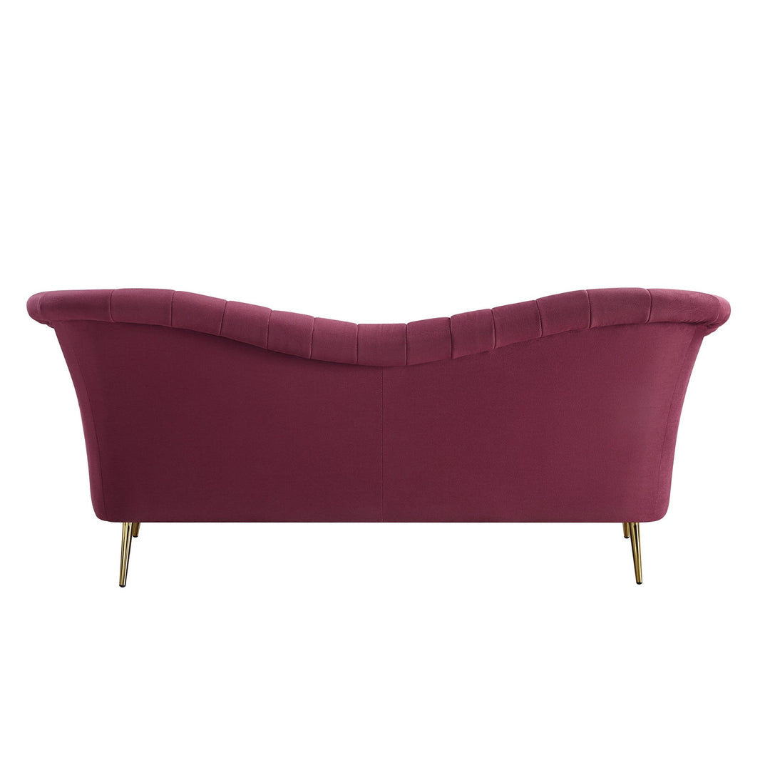 80" Red Velvet Sofa With Gold Legs Image 4