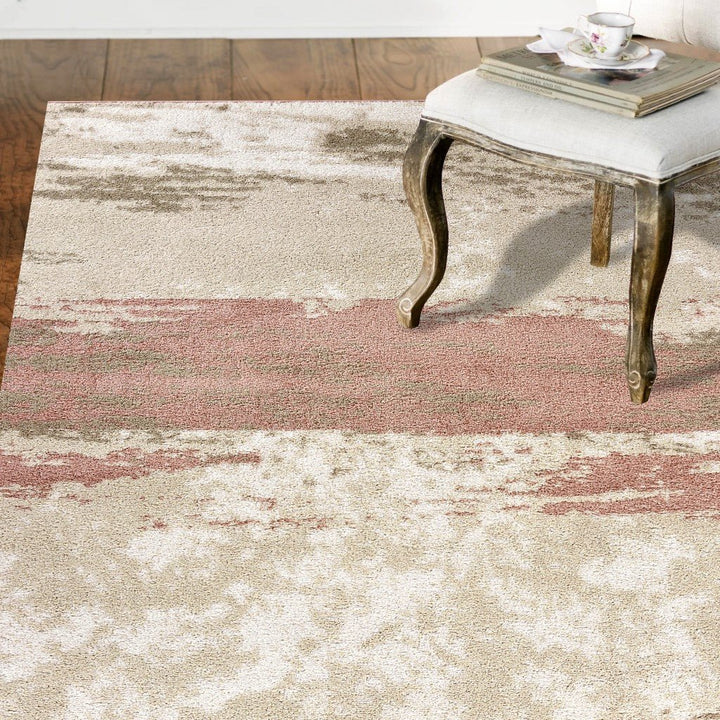 8 x 10 Blush and Beige Abstract Strokes Area Rug Image 10